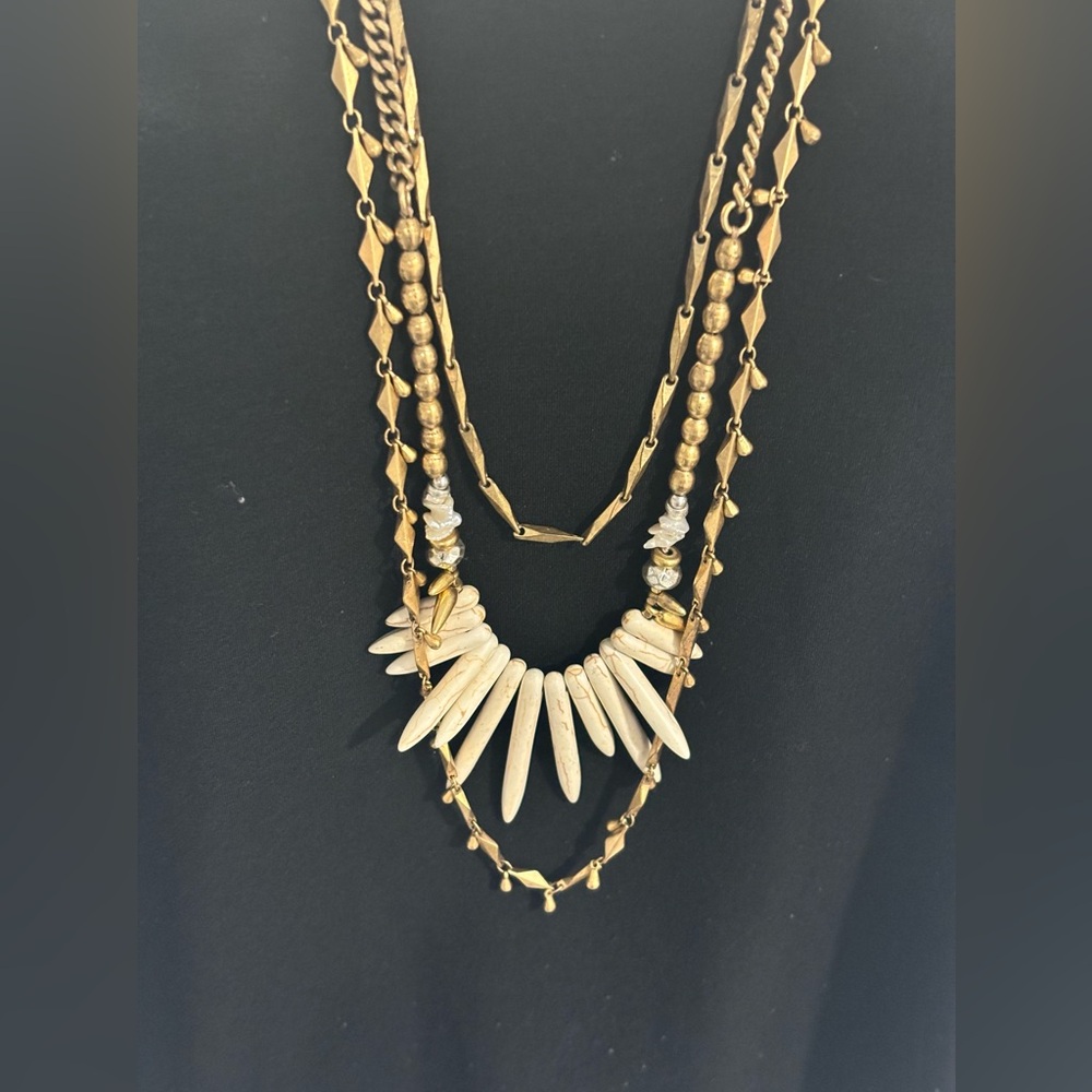 Stella & Dot Zuni Gold Tone Howlite Stone Baroque Pearls Long Layering Necklace